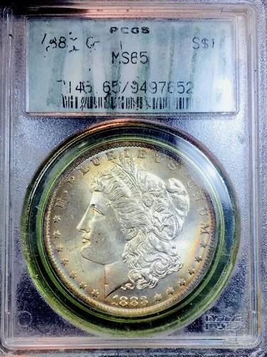 1883 O MORGAN PCGS MS65 HUGE RAINBOW RIMS! RARE OLD HOLDER CLEAN CHEEK NR#G64402