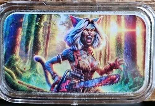 Hayleybug Chainsaw Fury Cat Woman 1 oz silver Art Bar with COA mintage 100