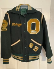 Vtg 80s Ripon Varsity Letterman Jacket Green Gold Spartans Reversible Size 44