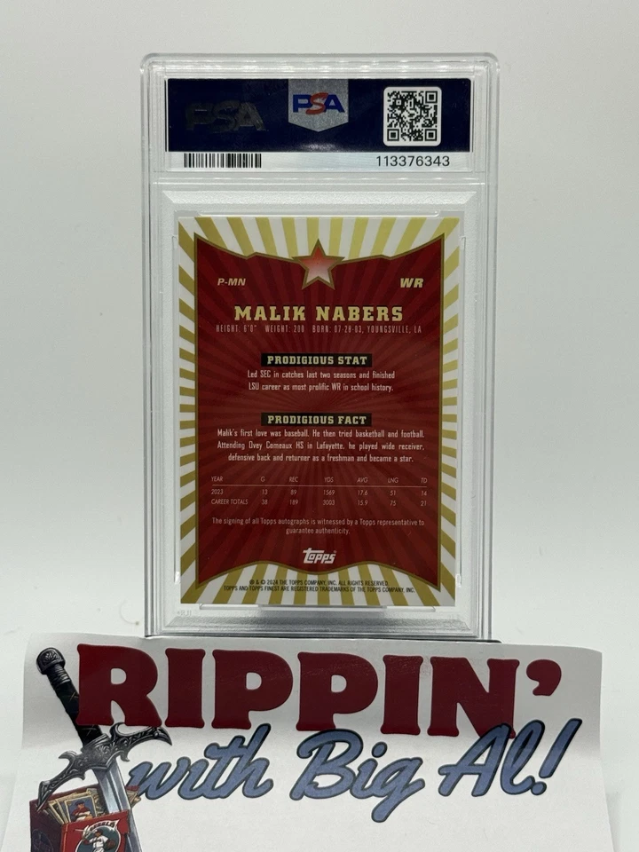 2024 Topps Finest MALIK NABERS RC Auto Prodigies #P-MN дебютант PSA 10 - Изображение 2 из 2