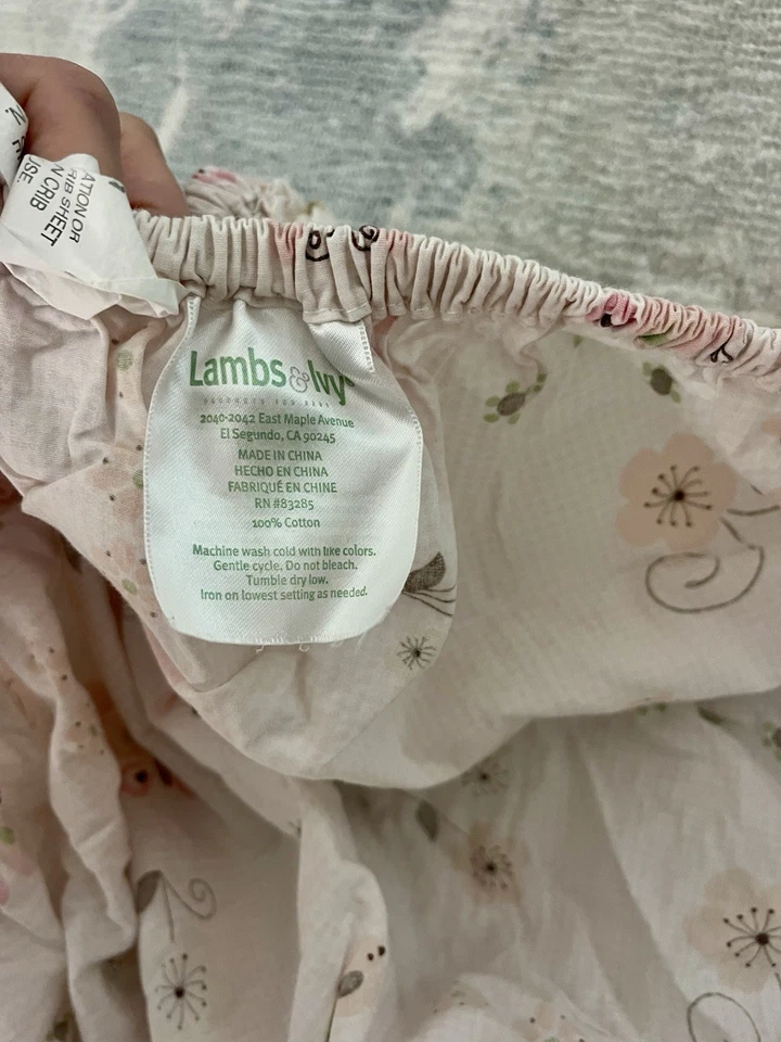 Lambs & Ivy 6 件套儿童房婴儿床婴儿床上用品套装粉色蝴蝶鸟花卉 — 第 3/4 张图片