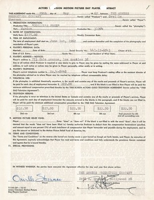 1962 Orville Sherman Gunsmoke Contract - Andy Griffith, Gomer Pyle