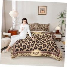Brown Leopard Print Comforter Set Size,Kids Girls Woman Novelty King Brown 01