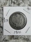 1906-0 BARBER SILVER HALF DOLLAR - 50C NEW ORLEANS MINT - .90 FINE SILVER