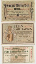 3x Notgeld Dresden Stadthauptkasse  5 10 20 Milliarden Mark  1923