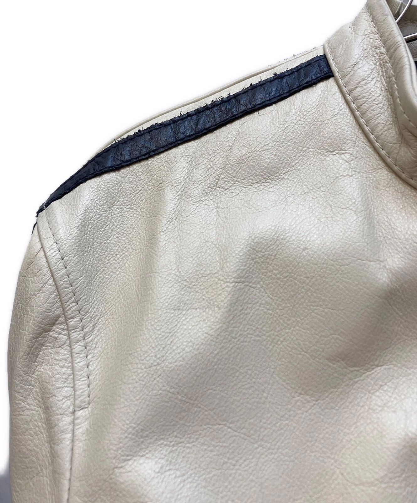 Hakuraido Single Leather Riders Jacket Men's Size 42 Black/Ivory image 5