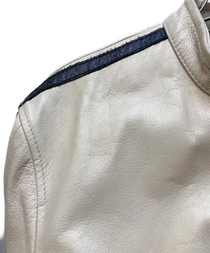Hakuraido Single Leather Riders Jacket Men's Size 42 Black/Ivory image 5