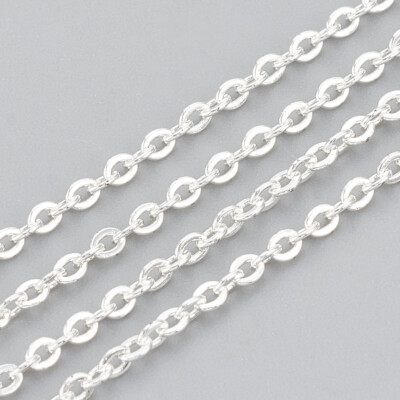 50m/Roll Silver,304 Stainless Steel Soldered Flat Oval Cable Chains 3x2x0.5mm