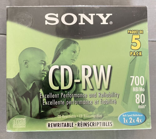 Sony CD - RW 5er-Pack leere Discs 700MB 80 min wiederbeschreibbar 5CDRW700L Neu Versiegelt - Bild 1 von 2