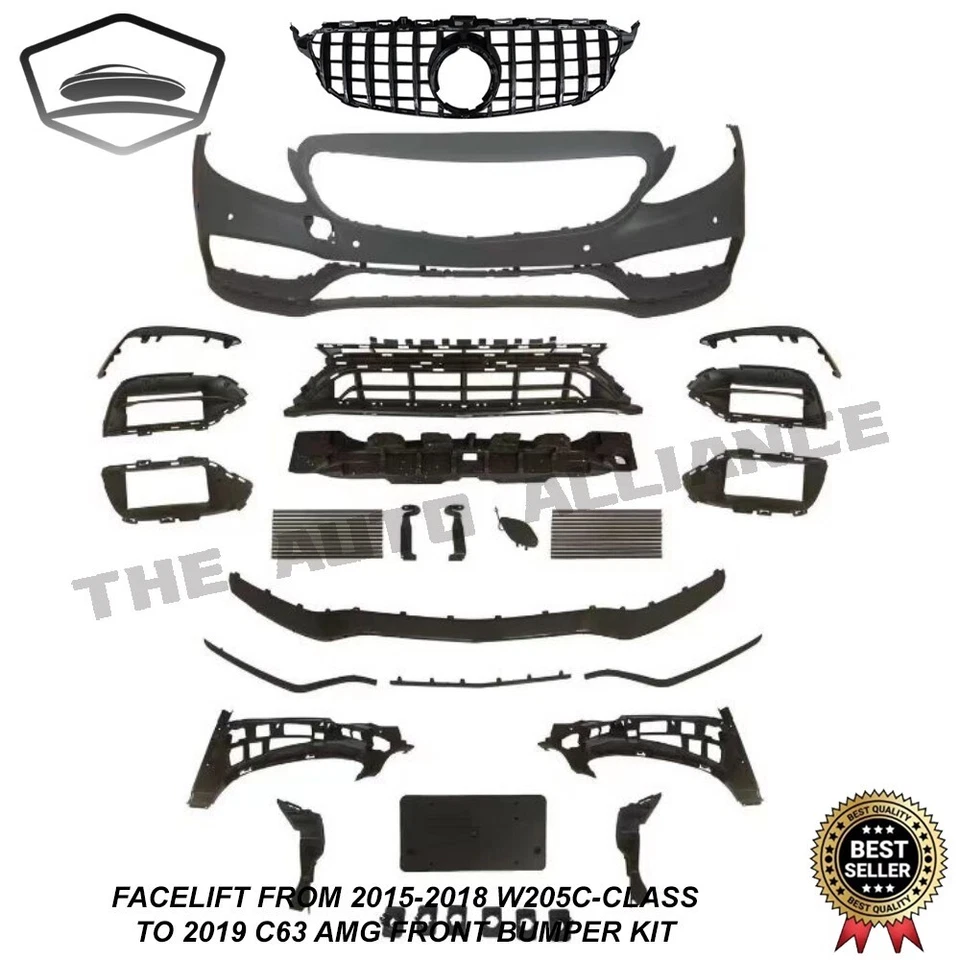 Kit de parachoques delantero Facelift para Mercedes Benz Clase W205 C 2015-18 para 2019 C63 AMG Foto 3 de 4