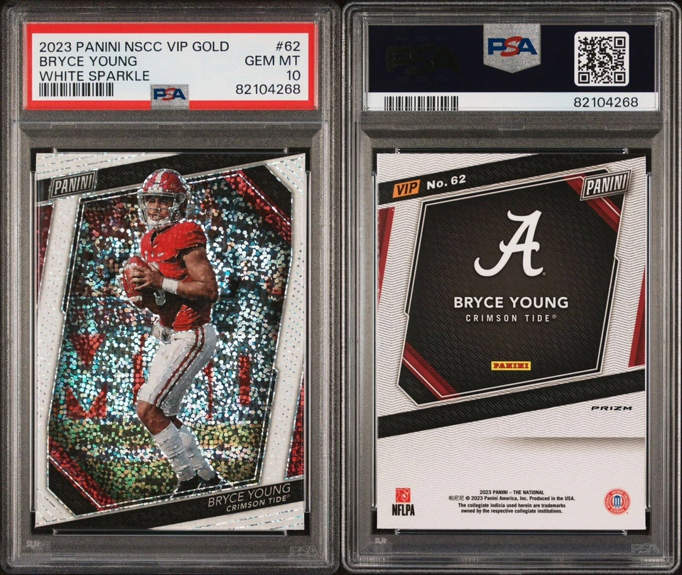2023 Panini National VIP Gold Packs Bryce Young White Sparkle Alabama #62 PSA 10 - Image 3 of 3