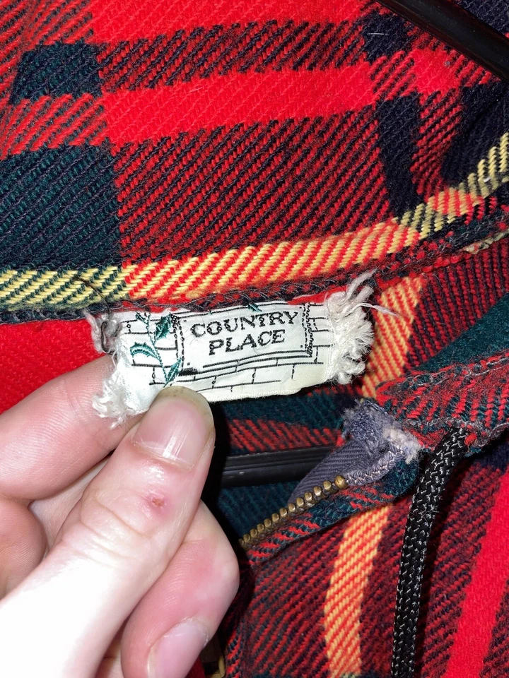 Poncho Abrigo Retro Cremallera Capucha Garra Vintage Años 60 70 100% Lana Tartán Cuadros Foto 2 de 4