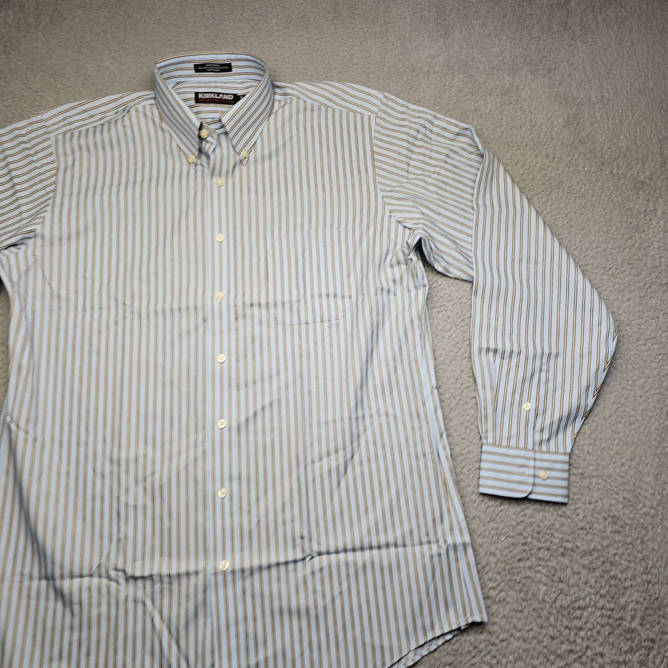 Camisa Kirkland Signature Para Hombre 16.5 36 Azul Rayas Manga Larga Botones Colla Foto 2 de 4