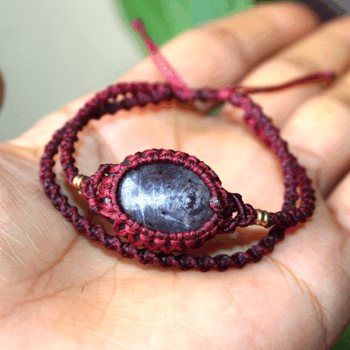 Handmade Natural Star Sapphire Gemstone Micro Macrame Cuff Boho Crystal Bracelet - Picture 6 of 11