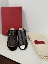 Valentino Studded Peep toe Leather Mesh mule Sz 39 NEW