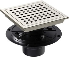 6 inch Square Shower Floor Drain with Flange Quadrato Pattern Grate Removable