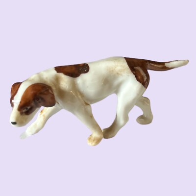 Vintage Porcelain Hunter English Pointer Dog Made In Japan White Brown Spots