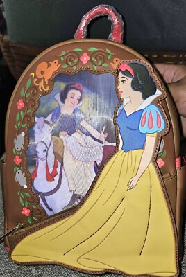【Lounge Fly】 White Lenticular Princess Series Backpack Loungefly Disney Snow White Lenticular Princess Series Mini