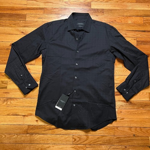 Bugatchi Textured Button Down Shirt Geometric Black NWT $179 Size 15.5x34/35 - Picture 3 of 10
