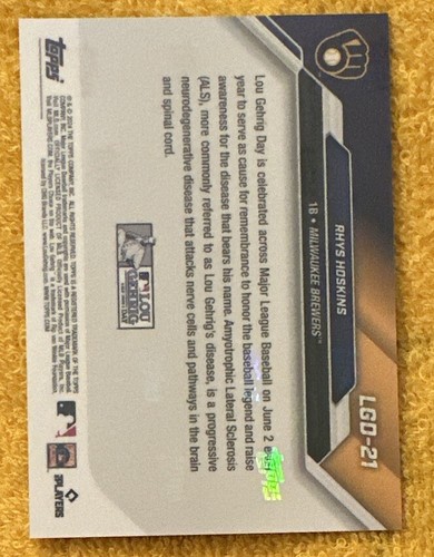 2024 Topps AHORA Lou Gehrig Día #LGD-21 ⚾️ Rhys Hoskins ⚾️ Milwaukee Brewers 🍻 - Imagen 2 de 2