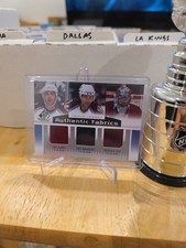 RARE SP Game Used Fabrics Triples Ray Bourque Patrick Roy Joe Sakic Avalanche