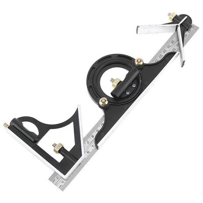 12 Inch Combination Square Set, Protractor & Center Head, Metric/Imperial, Level