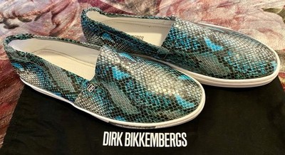 Dirk Bikkembergs Espadrilles Herren Schuhe Gr 42 Leder Python Prägung Türkis  