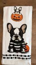 SUMMERWEEN French Bulldog Puppy Halloween Frenchie  pumpkin  Kitchen Towels (2)