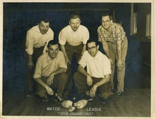 WATCO League Champions Bowling Team men w pins vintage 1954 photo