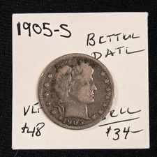 1905-S Barber Silver Quarter Circulated Better Date Coin VG #4