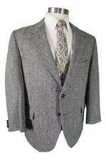Harris Tweed Vintage Mens Gray Herringbone 2 Btn Wool Blazer 44S