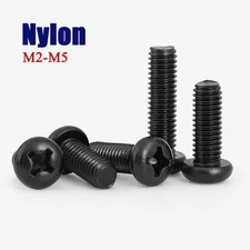 Nylon Phillips Pan Head Machine Screws Black Round Head Bolts M2-M5 L:4-50mm