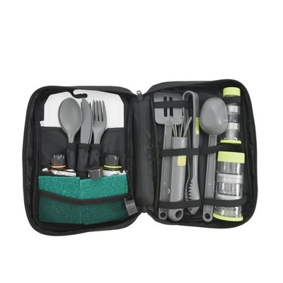 24-Piece Plastic Camping Kitchen Set with Travel Bag