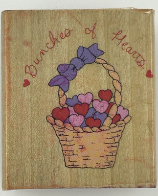 Bunches of Hearts Basket Full of Hearts Love Valentines Wood Mount Rubber Stamp