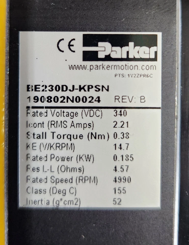 NEW OPEN BOX Parker BE230DJ-KPSN Brushless Servo Motor 340V 0.38 Nm 4990 RPM - Image 2 of 4