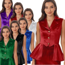Womens Sleeveless Costumes Steampunk Victorian Jacket Tops Tail Vamp Costumes