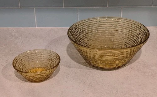 Vintage Anchor Hocking Soreno Honey Amber Glass Bowl Set Textured🌟