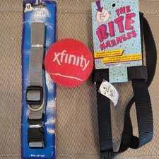 NEW! 3-piece Set. Nylon Dog Harness, Snap-Fit Collar + Tennis Ball. SZ Medium.