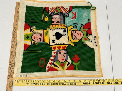 Queen of Hearts Rare Vintage Needlepoint Tapestry Canvas Unfinished Raw Edges