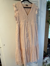 Quince Women Organic Textured Cotton Smocked V-Neck Midi Dress Pink XL