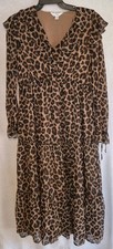 New Time and Tru Midi Animal Print Dress Sz M 8 10 Ruffle Long Sleeve Boho NWT