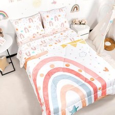 Size Toddler Bedding Set for Girls- 5 Piece Rainbow Toddler Girl Twin Pink