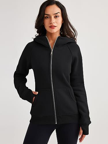 Womens Zip Up Hoodies Fleece Jackets Oversized Sweatshirts Fall Large Black - Picture 3 of 8