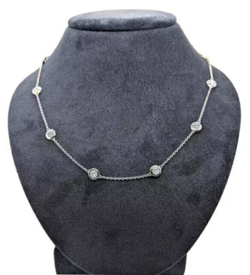 Women's 2 TCW 10 Station Necklace Diamonds By The Yard 14k White Gold Finish