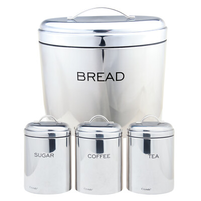 4 Stck. Edelstahl Brotwanne & Zucker Tee Kaffeedose Set Lebensmittel Laib Aufbewahrungsbox