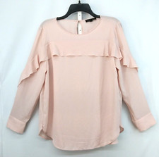 Banana Republic Shirt Womens Size PL Pink Ruffles Long Sleeve Pullover Sheer Top