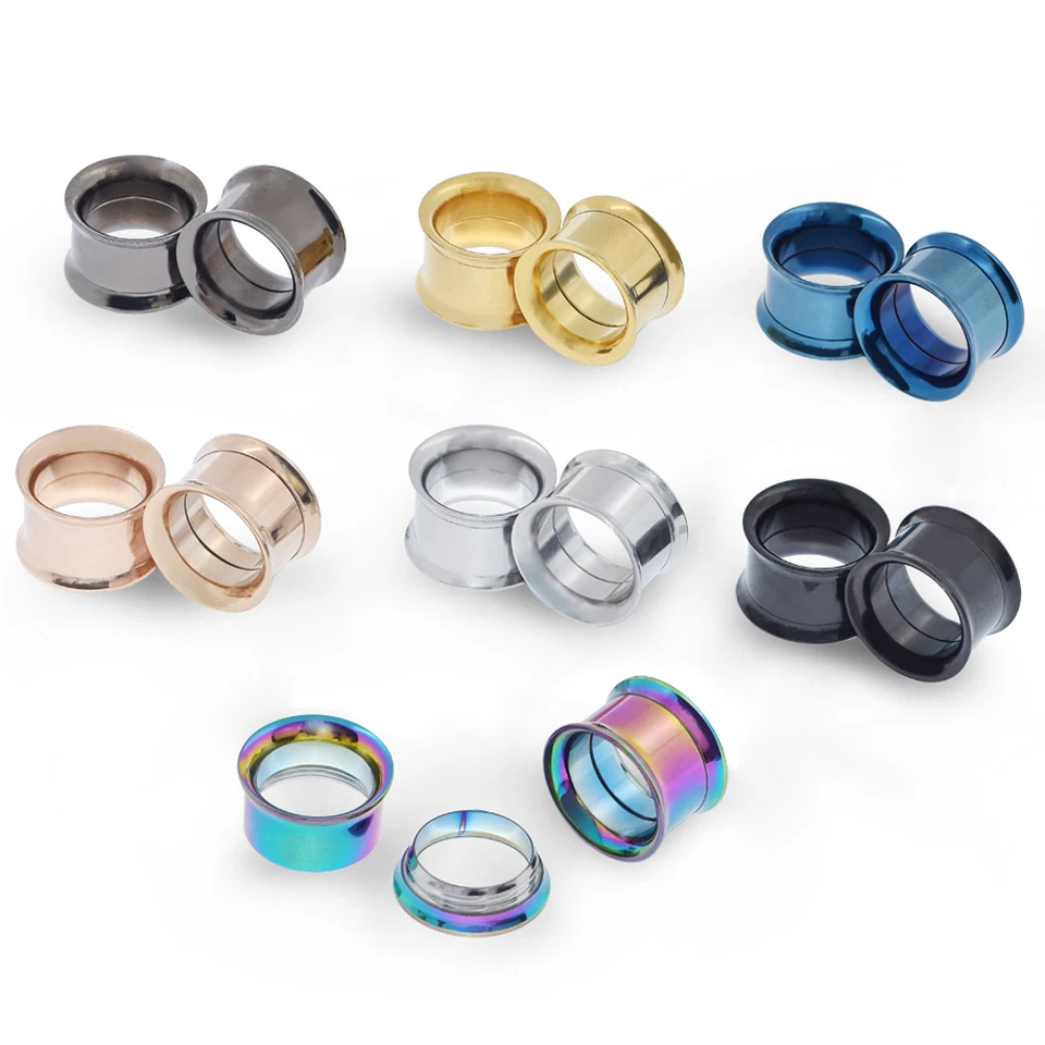 Pair Screw Fit Stainless Steel Flesh Ear Tunnels Plugs Ear Gauge Choose Style - Image 4 of 4