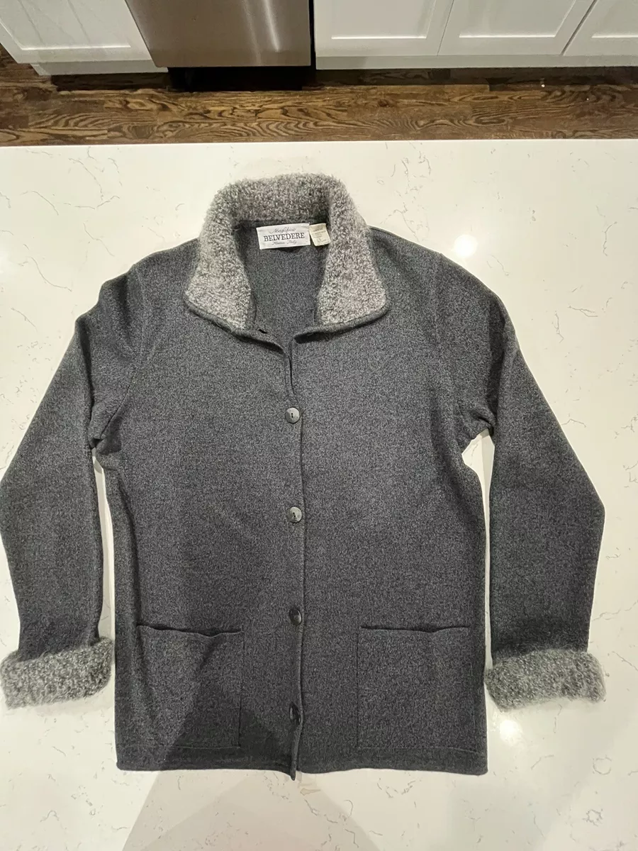 Maglificio Belvedere Sweater Italy Merino Mohair Women Large Grey Cardigan