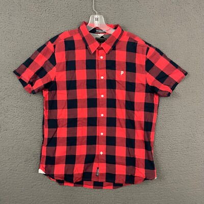 Primitive Apparel Shirt Mens Large Red Black Check Button Up Skater Dad Casual