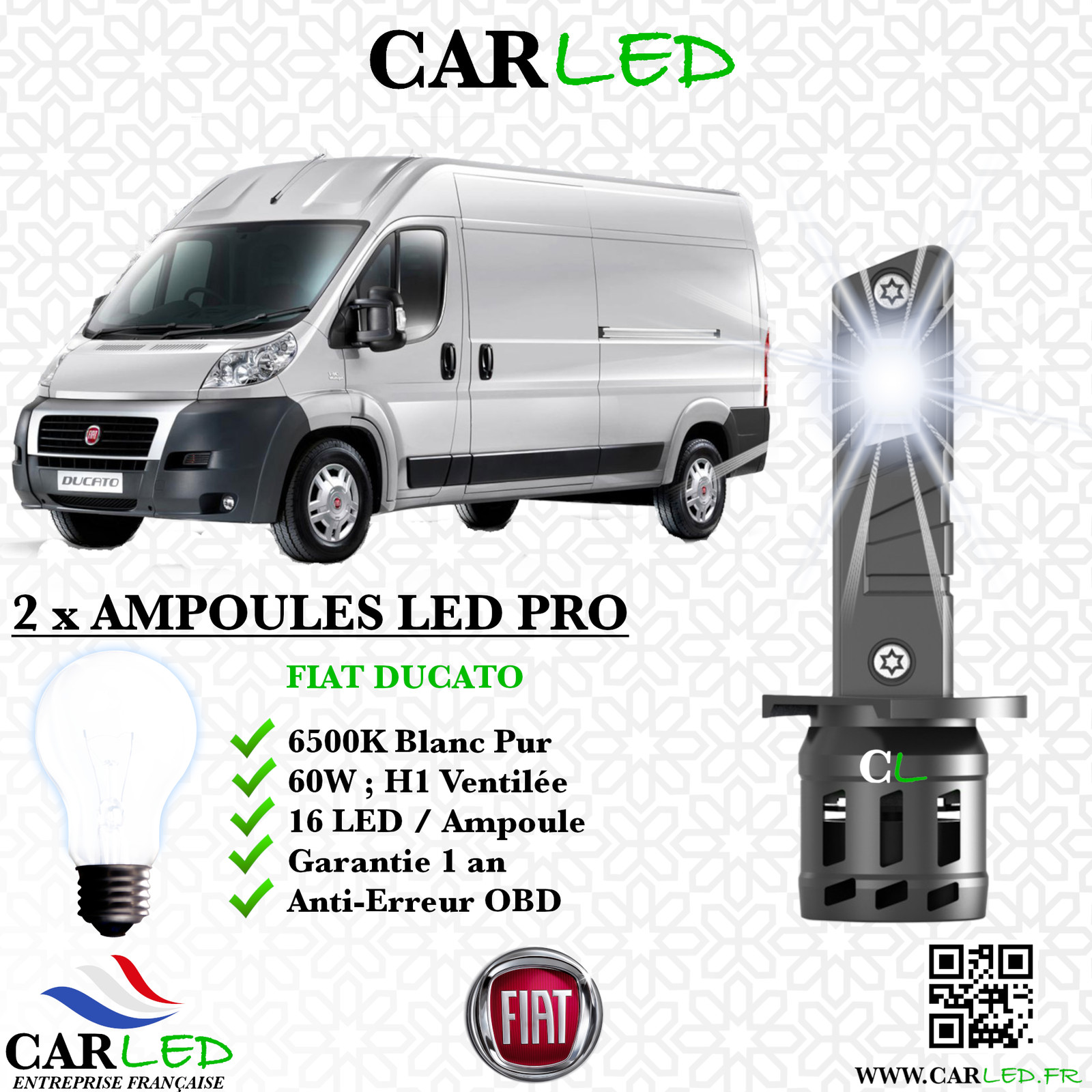 Kit ampoule LED Fiat Ducato kit conversion phares blanc 12V